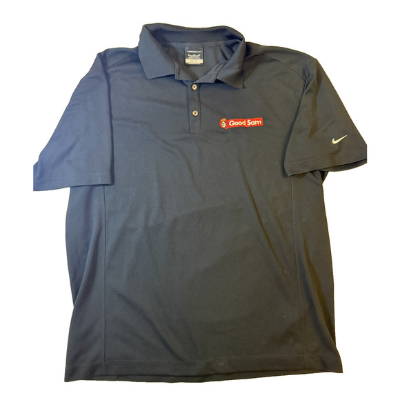 Nike Golf Polo Shirt Mens XL Navy Blue Dri-FIT Good Sam Embroidered Swoosh Logo - Picture 1 of 6